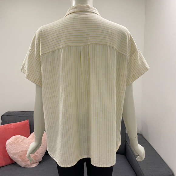 LEVI'S Short Sleeve Shirt Size Medium Yellow Stripes Linen-Blend Button-Down - Picture 8 of 15